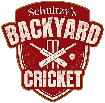Schultzy's Backyard Cricket — crossed cricket bats and stumps badge logo